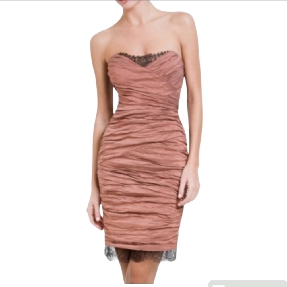 BCBGMAXAZRIA Ruched Lace Prom Evening Dress